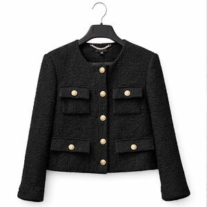 J.Crew Black Textured Blazer Jacket – Size 8 – Gold Button Detail – Classic Chic